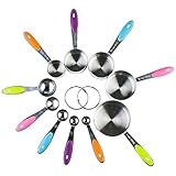 10 Pieces Stainless Steel Measuring Cups and Spoons Set with Silicone Handle Grip Perfect for Baking Accessories
