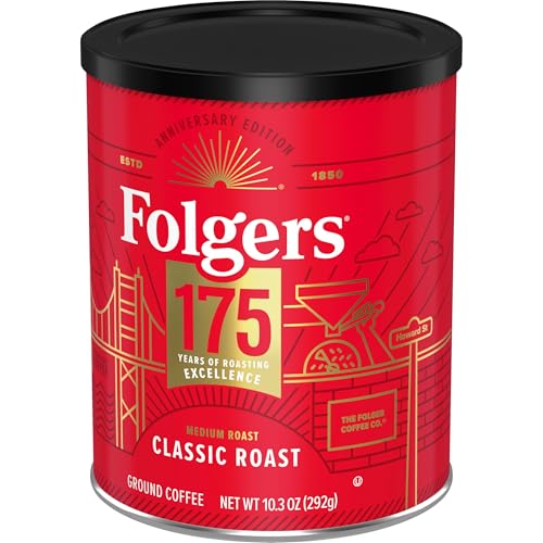 FOLGERS CLASSIC MEDIUM ROAST GROUND COFFEE, 10.3 OZ 175TH ANNIVERSARY LIMITED EDITION METAL CAN