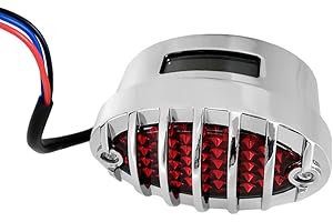 FATECIM Motorcycle Custom Oval-shaped LED Tail Light Cat Eye Rear Running Brake Stop Light Red Lens Integrated License Plate Lamp Universal Fit for Cruisers/Bikes