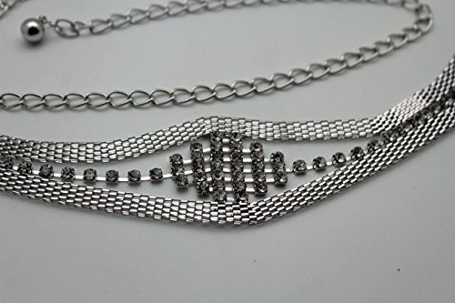 TFJ Women Silver Beads Narrow Fashion Belt Metal Chains Size S M L Silver