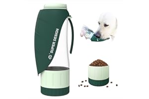 SUPER DESIGN SUPERDESIGN Green Dog Water Bottle Portable with Food Container, Dog Travel Water Bottle Easy-to-Use, Leak-Proof Design Pet Water Bottle Ideal for Travel,Hiking and Dog Walking Accessories
