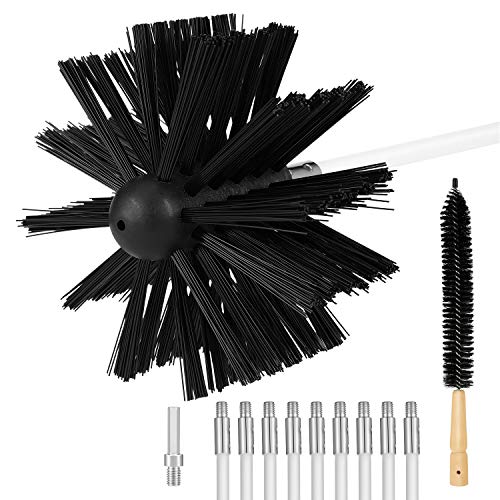 Oak Leaf Dryer Vent Cleaner Kit 12 Feet, Flexible 9 Rods Dry Duct Cleaning Kit Chimney Sweep Brush with Brush Head and Dryer Lint Brush, Extend up to 12 Feet, Use with or Without a Power Drill