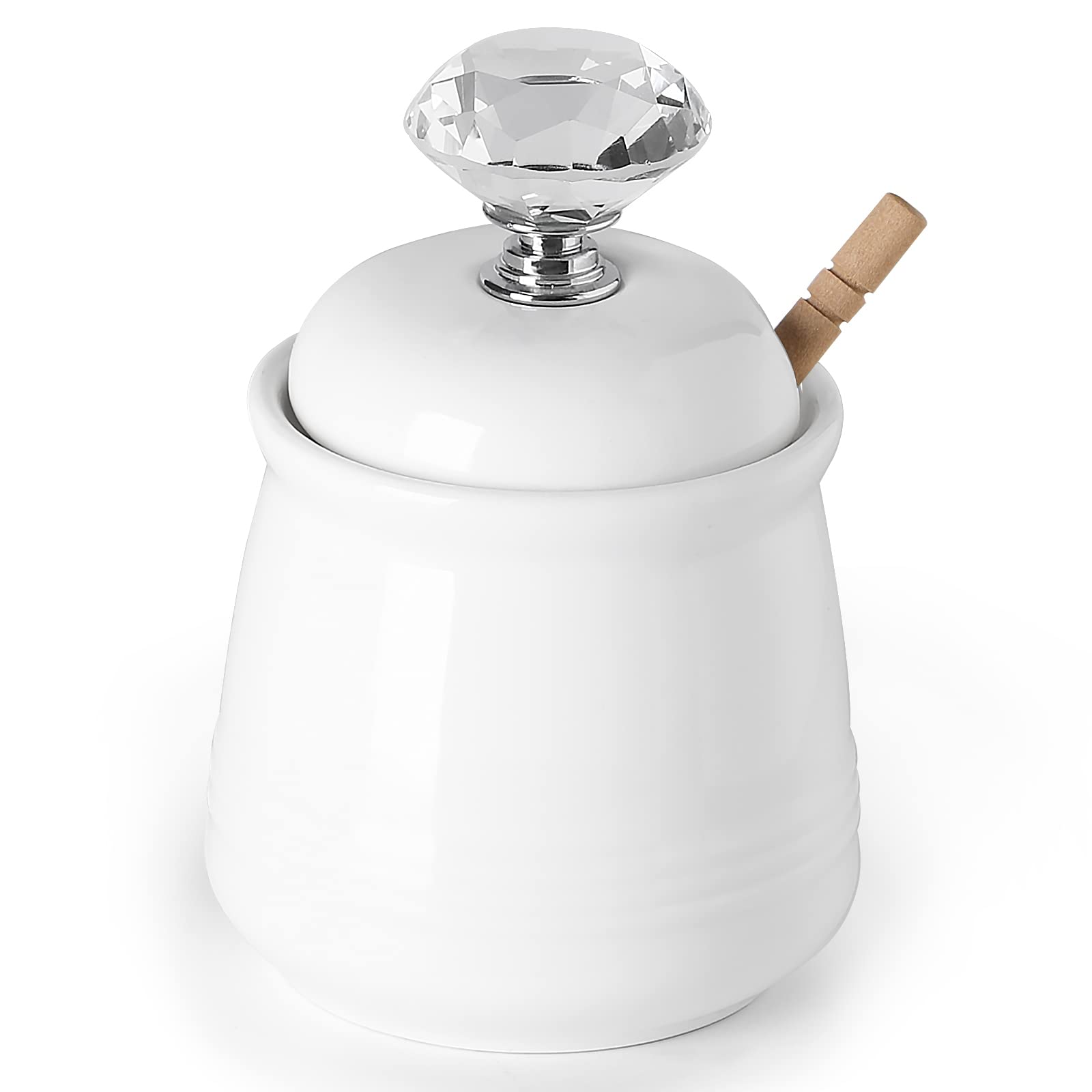 View 1 of **MISSING LID**
ONTUBE Ceramic Honey Pot with Dipper and Crystal Lid, Honey Jar Container Dispenser for Home Kitchen, 12oz (Silver)