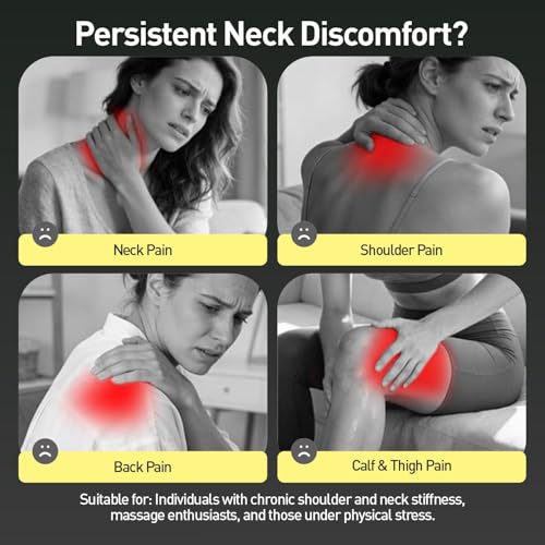 Neck and Shoulder Massager with Heat, Electric Shiatsu-Style Massage | Cordless Wearable Design – Use 5V/2A Standard USB Charger Only