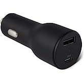 �鶹�� Basics Fast-Charging Car Charger, Dual-Port, 1 USBC+1 USB-A, 48W, Black