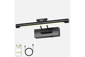 7Degobii Battery Operated Picture Light Wireless, 12in Dimmable Gallery Light Rechargeable Black Picture Lights for Wall, Swing Arm Art Light with Remote Control & Timed Settings