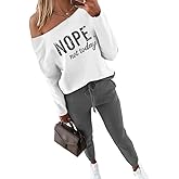 CHICME Women Tracksuit Fall 2 piece Outfits Off The Shoulder Long Sleeve Tops and Pants Set Travel Outfits
