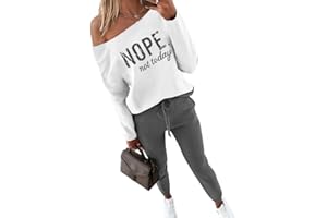 CHICME Women Tracksuit Fall 2 piece Outfits Off The Shoulder Long Sleeve Tops and Pants Set Travel Outfits
