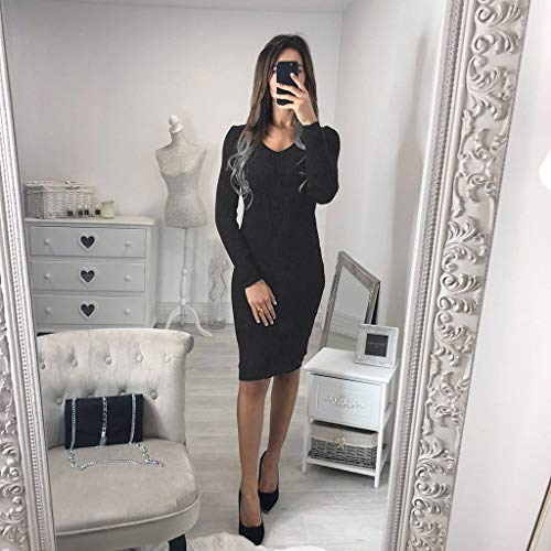 Caopixx Womens Bodycon Sweater Dresses Long Sleeve Crew Neck Casual Winter Knit Midi Dress