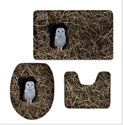 YGUII New Owl Toilet Floor Rug Anti Slip Toilet Pattern Carpet Bathroom Mat 3 piece set