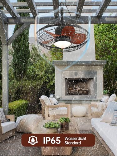 Sofucor IP65 Waterproof Ceiling Fan with LED Light, 3CCT, Remote Control, 6 Speed, Timer, Silent Ceiling Fan Lamp, 51 cm for Outdoors, Living Room
