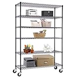 SUNCOO 6 Tier Wire Shelves Unit with Stiffeners Commercial Adjustable Stainless Steel Shelving Systems On Wheels Wire Shelves Storage Racks Kitchen Garage Shelving 46