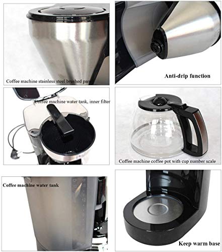 PXX Filterkaffeemaschine, Kaffeemaschine Drip Kaffee Mit 1 Liter Glaskanne Abnehmbarer Anti-Drip Behalten Sie Warm 1050W – Bild 4