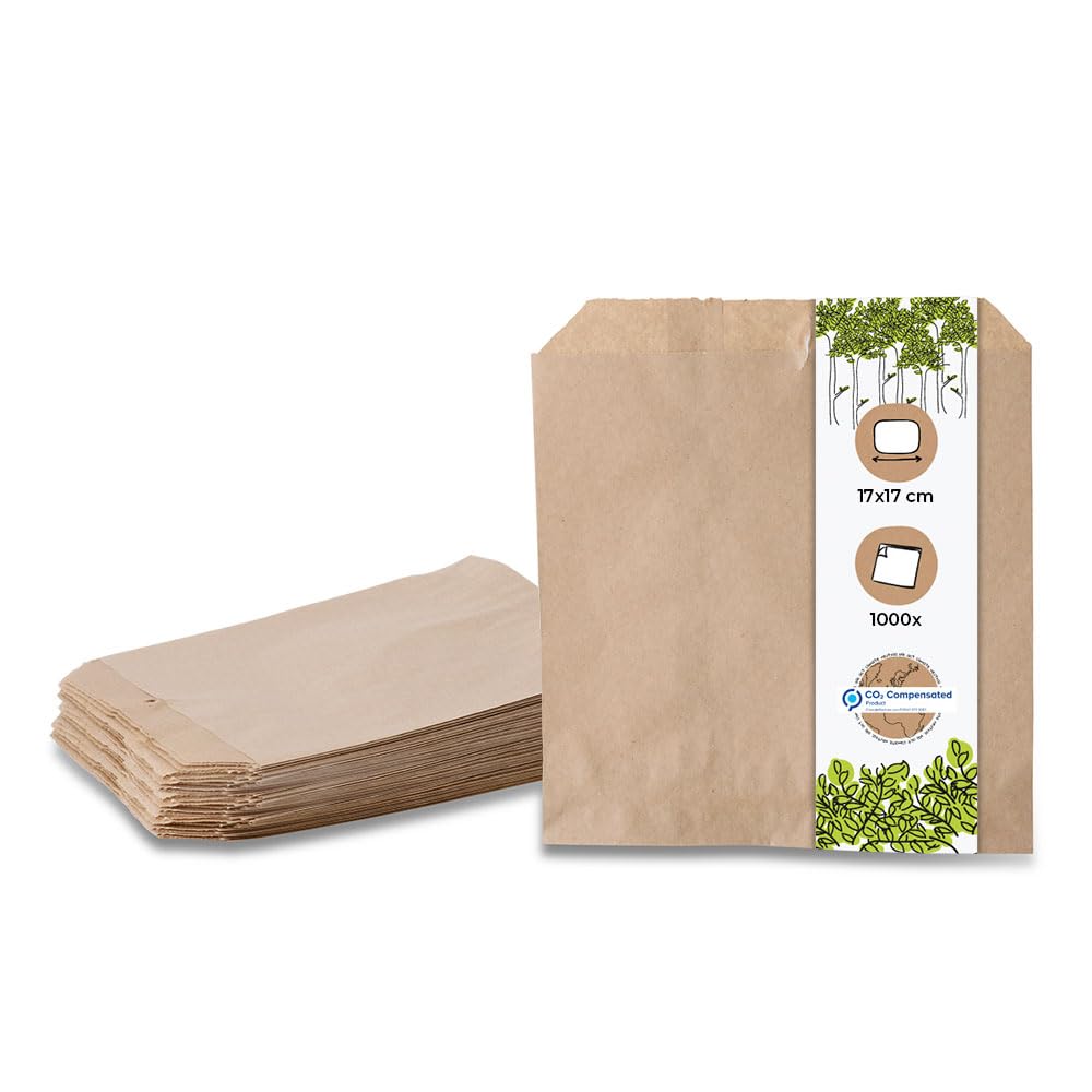 BIOZOYG brown Paper Bags I Paper Snack Bags 17.5 x 17.5 cm I Recycled Paper 100% biodegradable I Bakery Paper Bags Unbleached I Bread Bags Food Bags 1000 pieces