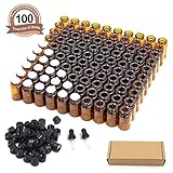 Fomei 100 Packs Oil Bottles for Essential Oils 2 ml (5/8 Dram) Amber Glass Vials Bottles, with Orifice Reducers and Black Caps, With 2 Free Glass Transfer Eye droppers