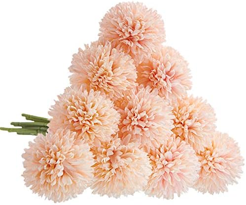 CQURE Artificial Flowers, Fake Flowers Silk Plastic Artificial Hydrangea 10 Heads Bridal Wedding Bouquet for Home Garden Party Wedding Decoration 10Pcs (Pink Champagne)