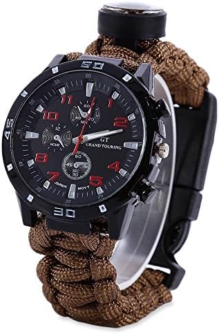 KHAKI-Upgraded Survival Watch - Deluxe Survival Gear - Paracord Watch with Thermometer, fire Starter, Whistle, Compass and more - Premier Tactical Gear