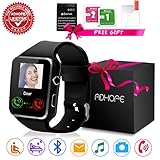 Smart Watch, Touch Screen Bluetooth WristWatch with Camera/SIM Card Slot/Pedometer Analysis/Sleep Monitoring for Android (Full Functions) and IOS (Partial Functions) - Black