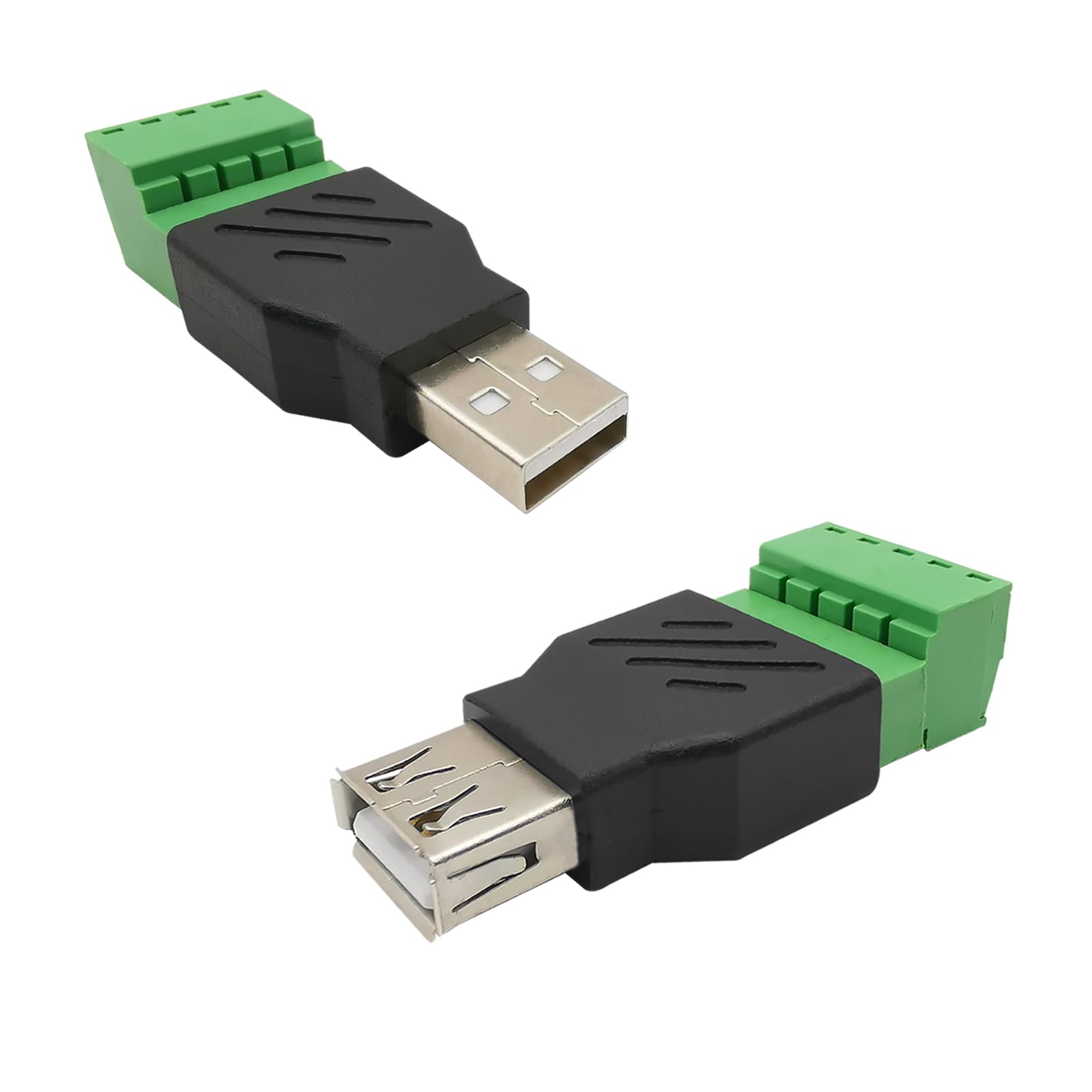 iYueMps USB 2.0 Screw Terminal Block Adapter,1Set USB Terminal Adapter,USB 2.0 Type A Male/Female to 5pin Screw Terminal Connector for Charging and Data Transfer (Female+Male)