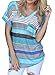 Q&Y Women's V-neck Striped Casual Short Sleeve T-shirt Blouse Tees Tops Blue 5XL