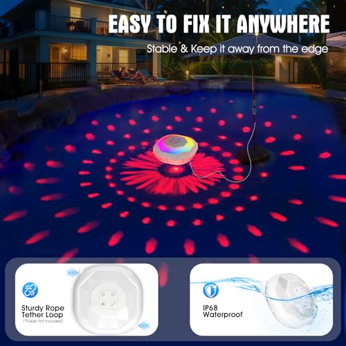 DeeprBetter Floating Pool Light with Remote Control, Rechargeable Wireless LED Pool Lighting with Underwater Light Show, IP68 Waterproof Pool Light, Floating Pool Spa Lamp