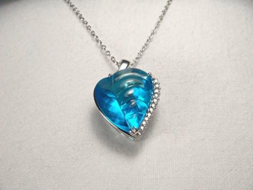 Stunning Estate 14K White Gold Diamond Blue Topaz Carved Heart Leaf Necklace