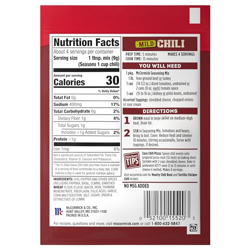 MCCORMICK CHILI SEASONING MIX PACKET, MILD, 1.25 OZ