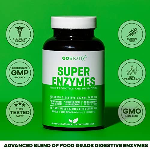 Super Enzymes by GoBiotix 15 Vegan + PlantBased Digestive Enzymes w