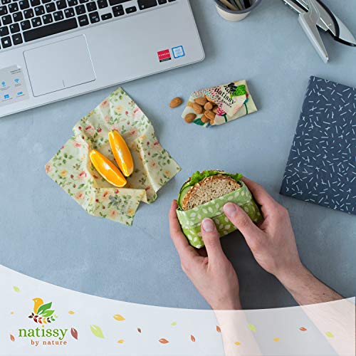 Beeswax Wraps for Food, Set of 6 Organic Bees Wax Paper for Bread, Cheese, Sandwiches; Reusable Bee Wax Wrap for Covering Bowls; Washable Beeswax Paper; Sustainable Beeswax Cloth Cover for Eco Kitchen