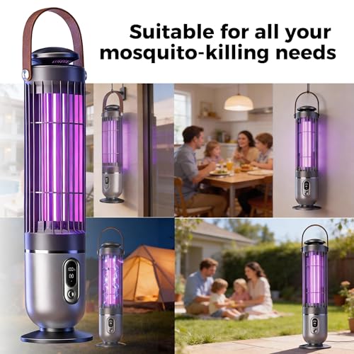 Electric Mosquito Killer Lamp with Light Sensor, 4-Mode Bug Zapper & Night Light, UV Insect Trap Indoor Outdoor, Rechargeable & Plug-in Fly Catcher