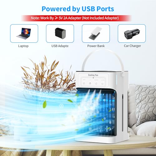 Portable Air Conditioners, Upgraded Motor Evaporative Air Cooler with Remote, 3 Speeds & 3 Mist, 7 Color Night Light Cooling Fan with 2-8H Timer, 1100ML Personal AC Unit for Bedroom Office