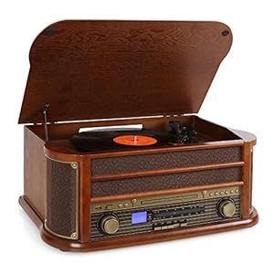 auna Belle Epoque 1908, retro-systeem, stereo, draaitafel, riemaandrijving, stereoluidspreker, radiotuner…