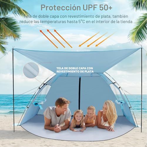 Elegear Beach Tent for 4-5 People, UV Protection UPF 50+ Portable Canopy Tent with Carry Bag Family Beach Shelter for Varar Park Camping Fishing, 220x150x127cm, Blue