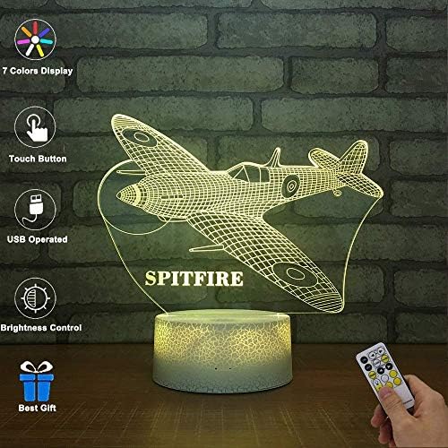 3D Optical Illusion LED Night Light, Amazing 7 Colors Aircraft Shape Touch Sensitive Switch Lamps with Acrylic Flat, USB Charge for Home Decor