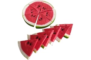 Jilukibo 12 Pack Realistic Simulation Fake Watermelon Plastic Artificial Watermelon Slices, Lifelike Watermelon Fruit Model for Home Party Photography Props Decoration (Red)