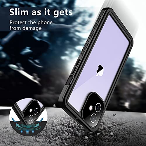 SPIDERCASE Designed for iPhone 12 Case, Waterproof Built-in Screen Protector, Shockproof Full Body Cover Rugged Case Only for iPhone 12 6.1” 2020 Released, Black/Clear