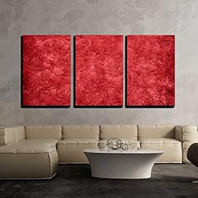 3 Piece Canvas Wall Art - Red Hairy Polyester Texture Background - Modern Home Art Stretched and Framed Ready to Hang - 16"x24"x3 Panels