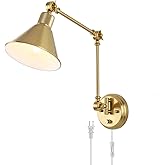 TRLIFE Wall Sconce Plug in, Brushed Brass Dimmable Wall Sconce Swing Arm Wall Lights Plug in Wall Mounted Light with 6FT Plug
