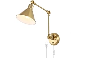 TRLIFE Wall Sconce Plug in, Brushed Brass Dimmable Wall Sconce Swing Arm Wall Lights Plug in Wall Mounted Light with 6FT Plug