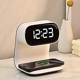 IHAO 3in1 Multi-Functional Wireless Charging Alarm Clock Smart Night Light Qi Charger LED Digital Clock Adjustable Light 15W Fast Wireless Charging for All Qi Phone and TWS Headphone