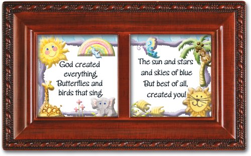 Cottage Garden Petite Inspirational Music Box - God Created Plays Jesus Loves Me With Woodgrain Finish