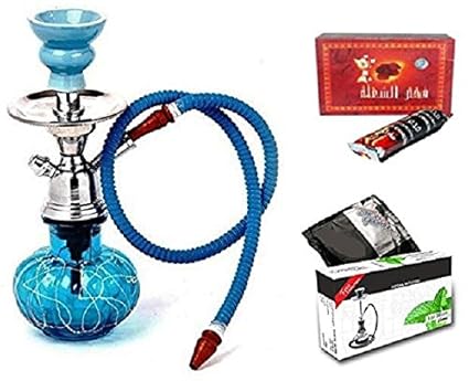JaipurCrafts Premium Combo of 12 Inch Glass, Iron Hookah, 10 Huojia Huangdi Xiyong Factory Shisha Charcoal Disk and Premium Hookah Flavour