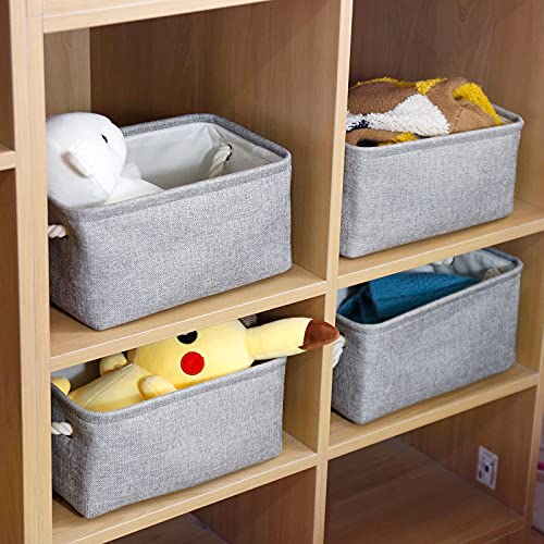 Hgeygyc Foldable Storage Baskets (6 Pack) with Rope Handles, Storage Bins ​for Organizing, Closet, Nursery, Toy, Blanket, Clothes, Grey, 11.22(L) x 7.67(W) x 5.51(H) Inch
