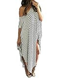 ZANZEA Women's One Off Shoulder Striped Irregular Long Maxi Dress Kaftan Dress