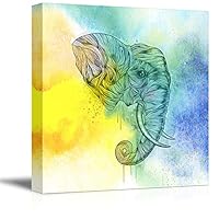 Canvas Wall Art Tribal Elephant Splash-Ink Effect Canvas Prints Home Artwork Decoration for Living Room,Bedroom - 12x12 inches