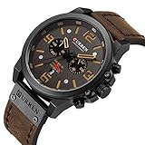 Military Watches for Men Men's Leather Strap Analog Quartz Wristwatch Fashion Sport Watch for Men Chronograph Date Brown Black CAOWTAN