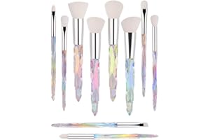 G-TEXNIK Makeup Brush Set 10 Piece Essential Make-up Brushes Kit for Powder Liquid Cream Cosmetics Blending Blush Concealer Brushes Transparent Plastic Handle (White)