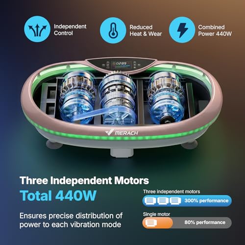 MERACH Vibration Plate Exercise Machine, 4D Whole Body Workout Vibrating Platform with Bluetooth Light Pull Cord, Home Fitness Equipment for Women Men
