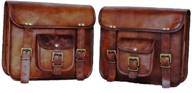 American Blue 2 X Motorradtasche Aus Echtem Leder, Fahrradtasche Aus Leder | Werkzeugtasche, Braun, Lenker, Sissy Bar, Reisetasche, Satteltaschen, 2 Stück