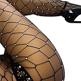 Oksale Womens Rhinestone Fishnet Elastic Stockings Big Fish Net Tights Pantyhose (Black)
